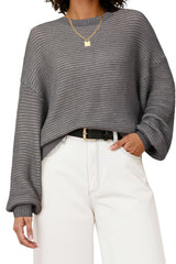 Arach&Cloz Women's Wool Blend Crewneck Fall Trendy Oversized Waffle Sweaters 2025