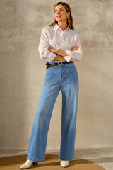 Arach&Cloz Women's Stretchy Denim Adjustable Waist Buttons High Waisted Wide Leg Jeans 2025