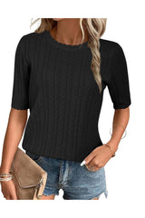 Arach&Cloz Scalloped-Cuff Crew-Neck Knit Top — product image 7