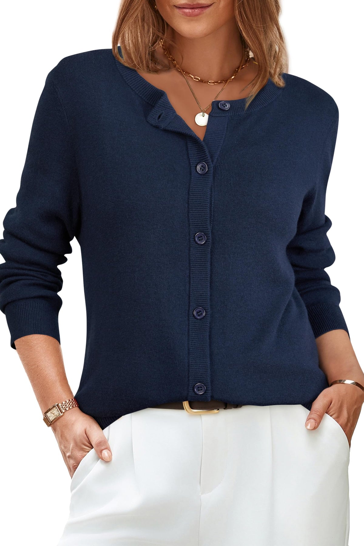 Arach&Cloz Wool-Blend Lightweight Cardigan — Off-White — product image 11