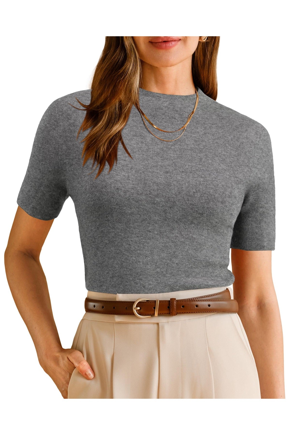 Arach&Cloz Women's Wool Blend Fall Seamless Rip Resistant Tops Opaque Business Casual Shirts