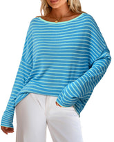 Arach&Cloz Linen-Blend Off-Shoulder Oversized Striped Pullover — product image 8