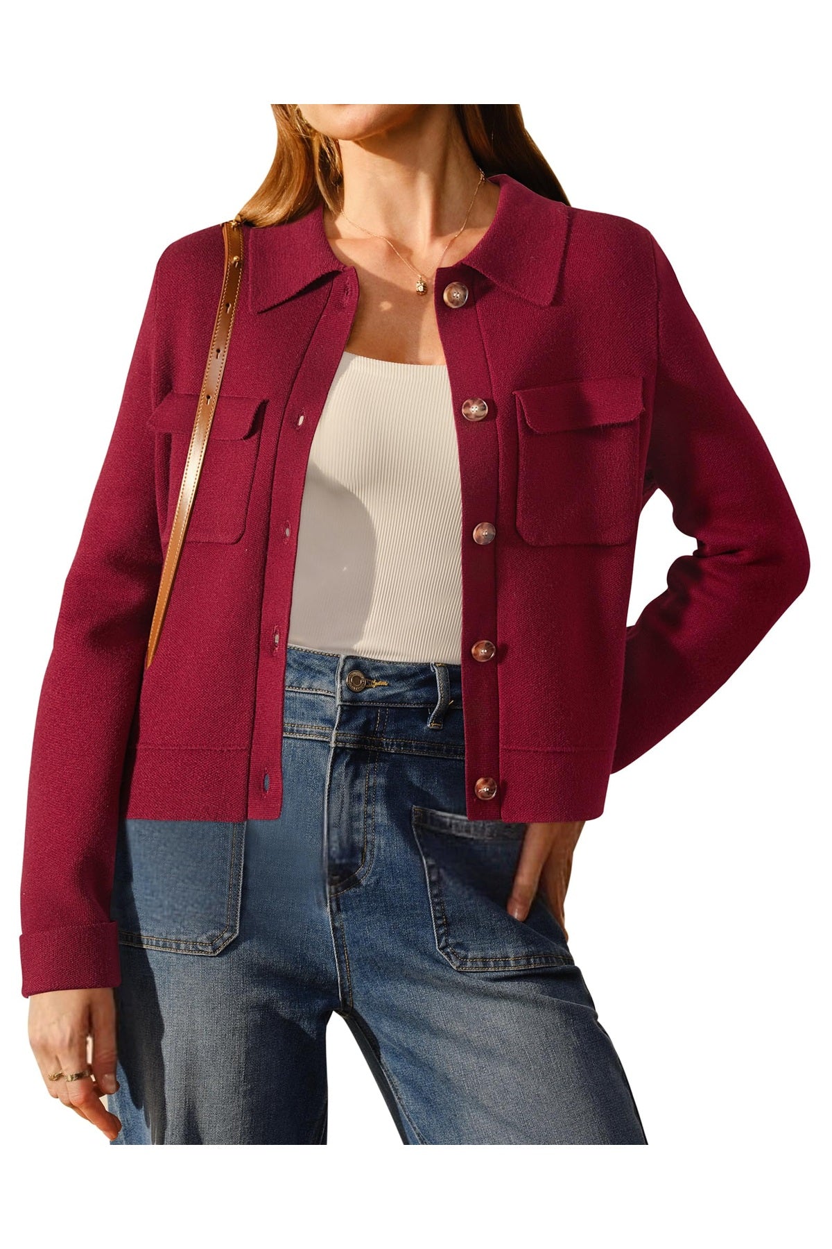 Arach&Cloz Women's Wool Blend Fall Fashion Button Down Cropped Jacket Shackets 2025