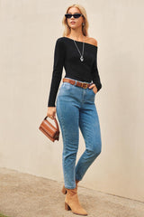 Arach&Cloz Women's Wool Blend Off The Shoulder Ruched Slim Fit Fall Sweaters 2025