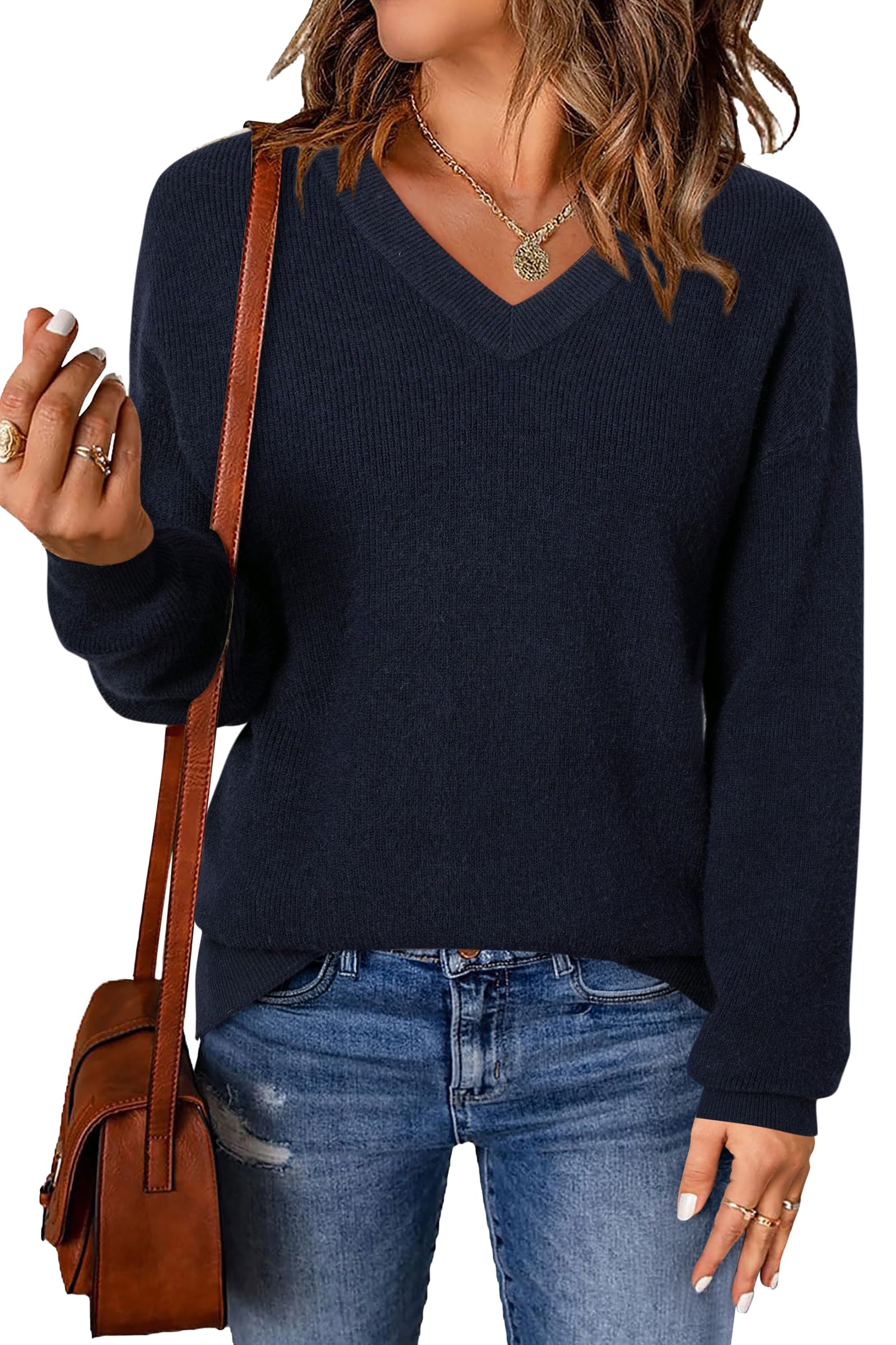 Arach&Cloz Women's Wool Blend V Neck Fall Business Casual Sweater Tops 2025