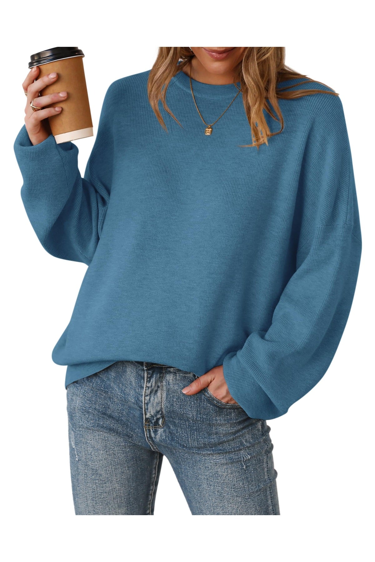 Arach&Cloz Women's Wool Blend Oversized Sweaters Crewneck Casual Fall Outfits Fashion Tops