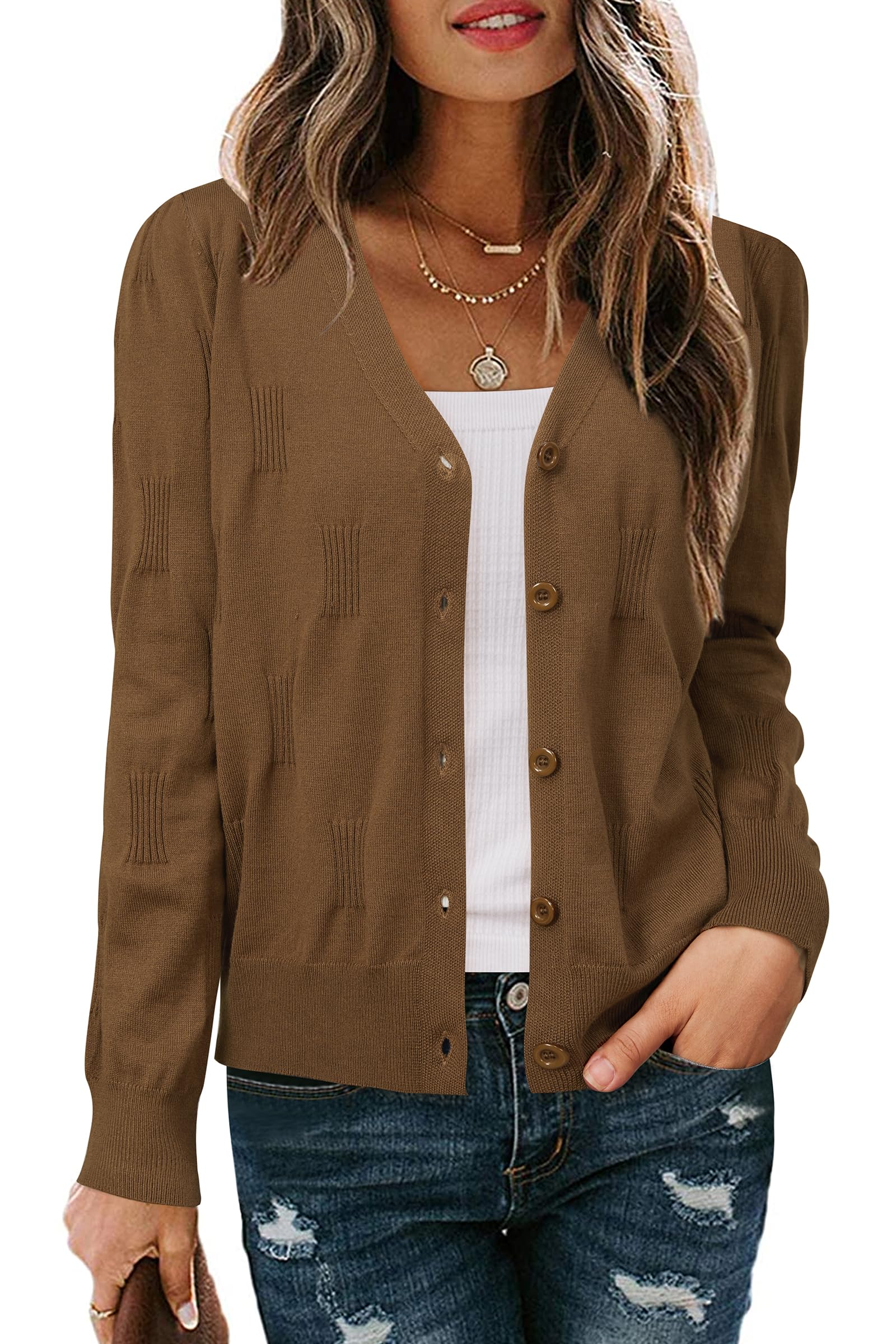 Arach&Cloz Women's Soft Cropped Cardigan Casual Lightweight Shrug Sweater Tops