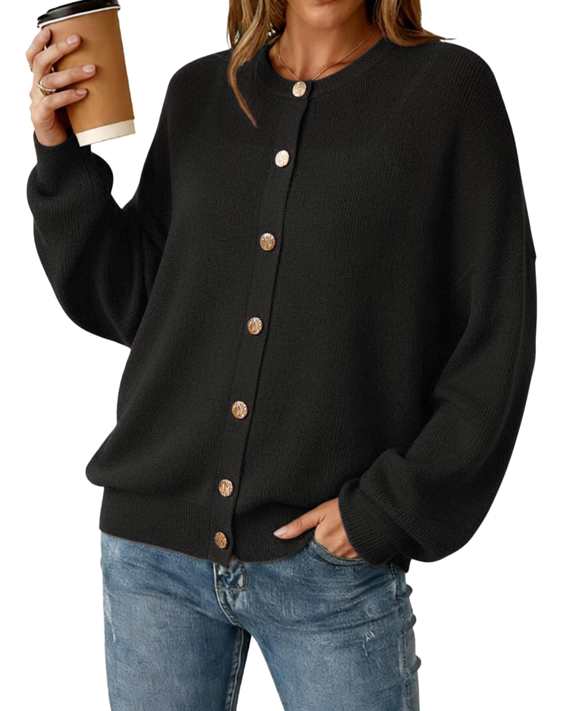 Arach&Cloz Women's Wool Blend Oversized Cardigan Sweaters Button Down Casual Winter Clothing