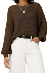 Arach&Cloz Women's Wool Blend Crewneck Fall Trendy Oversized Waffle Sweaters 2025