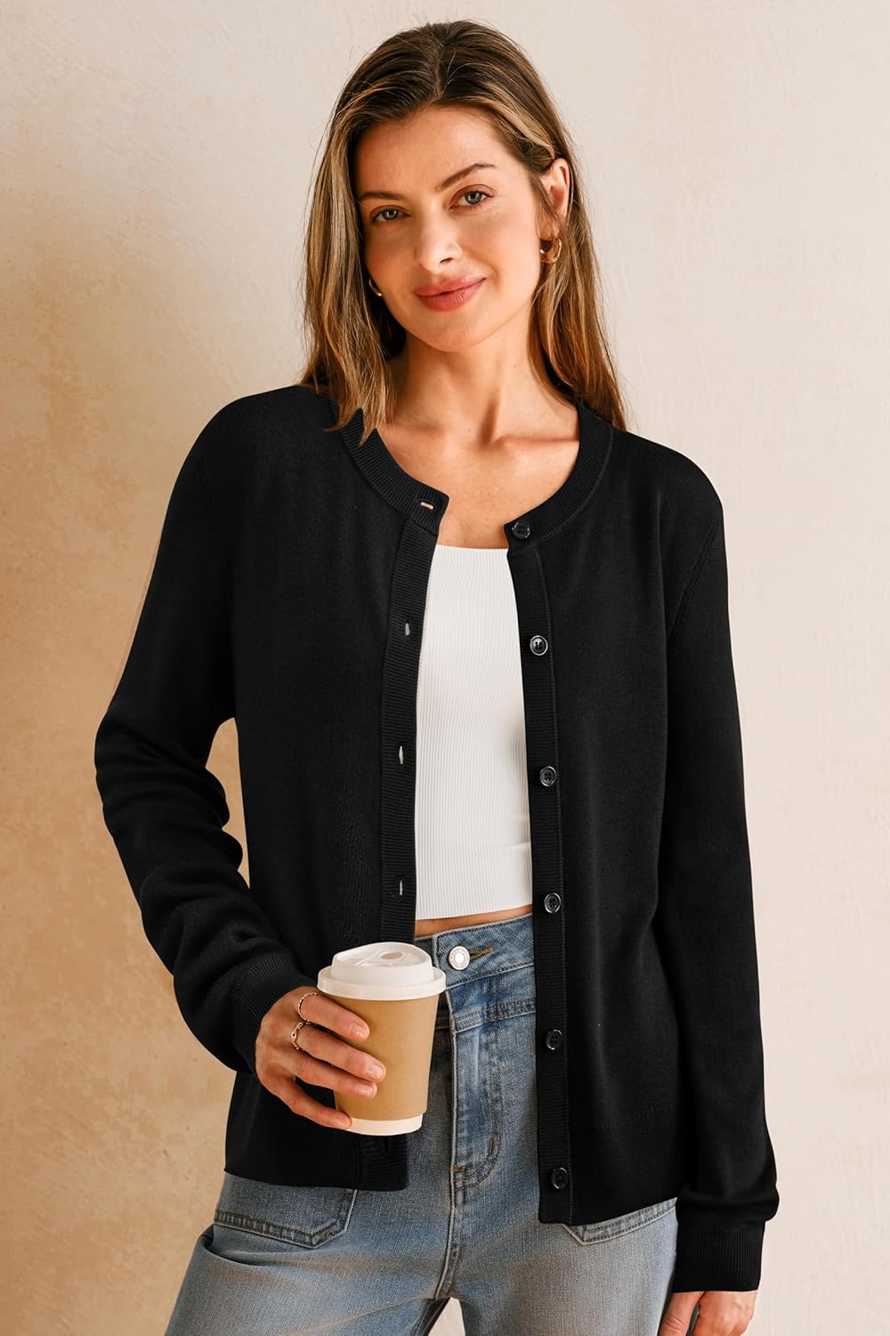 Arach&Cloz Women's Wool Blended 2025 Fall Cardigan Sweaters Lightweight Long Sleeve Business Casual Outfits Top