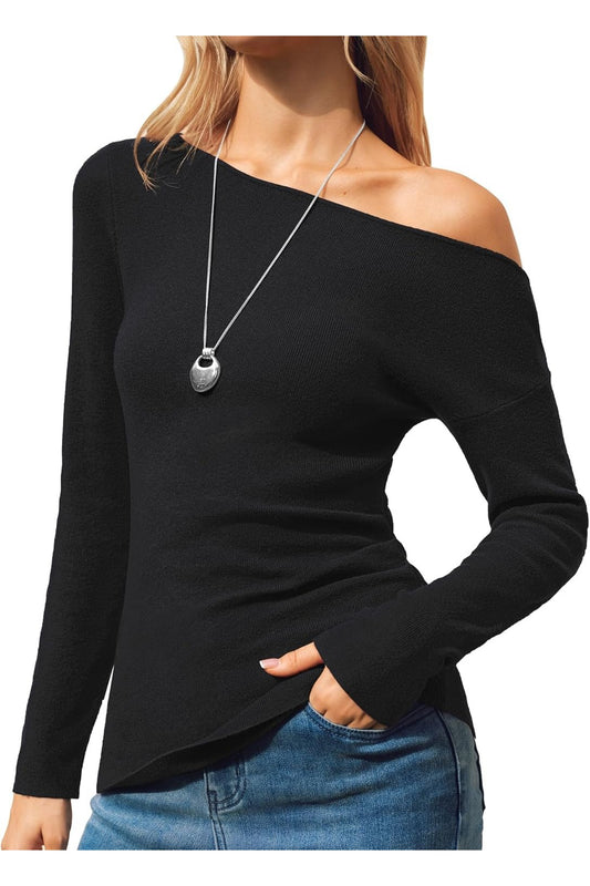 Arach&Cloz Women's Wool Blend Off The Shoulder Ruched Slim Fit Fall Sweaters 2025