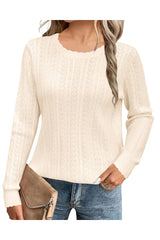 Arach&Cloz Women's Summer Fall Scalloped Lace Cuff Crewneck Tops Textured Shirts