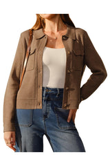 Arach&Cloz Women's Wool Blend Fall Fashion Button Down Cropped Jacket Shackets 2025