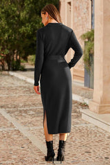 Arach&Cloz Women's Wool Blend Side Slit Polo Sweater Dresses 2025 Fall Business Casual Outfits