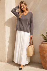 Arach&Cloz Women's Wool Blend Oversized V Neck Fall Casual Pullover Sweater