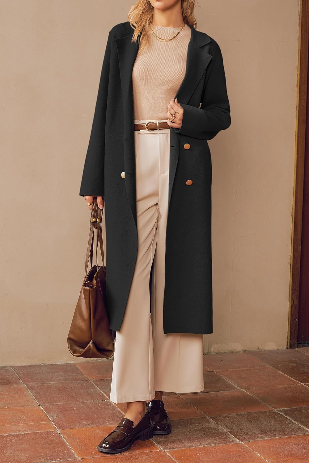 Arach&Cloz Women's Wool Blend Double Breasted Winter Outfits Long Cardigan Sweater Coat 2025