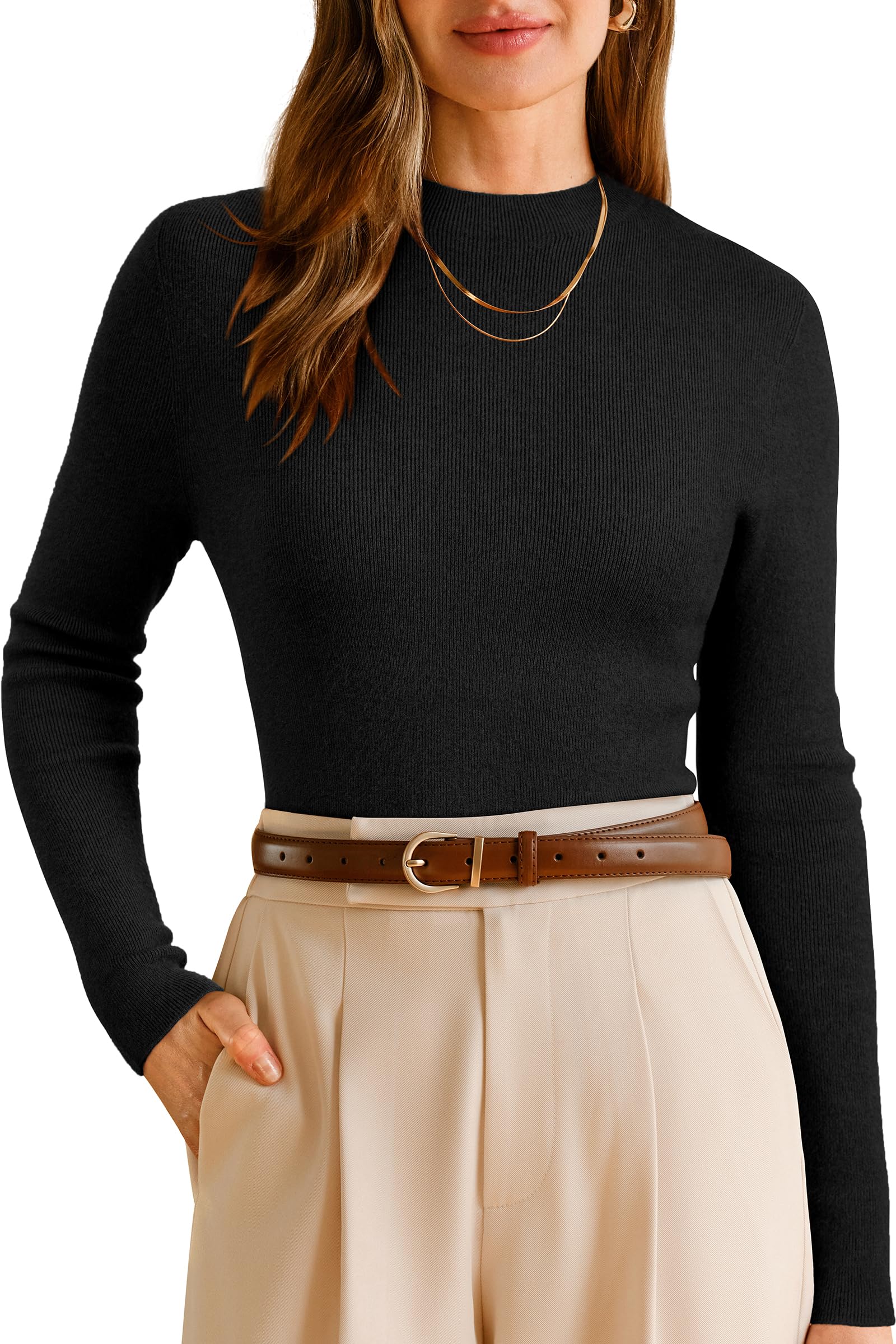 Arach&Cloz Women's Wool Blend Fall Seamless Rip Resistant Tops Opaque Business Casual Shirts