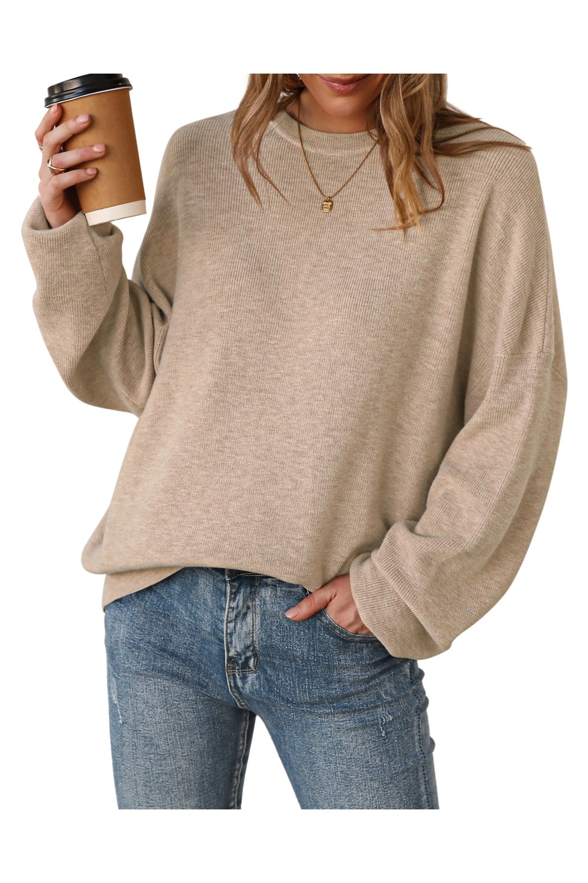 Arach&Cloz Women's Wool Blend Oversized Sweaters Crewneck Casual Fall Outfits Fashion Tops