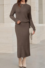 Arach&Cloz Women's Wool Blend Sweater 2 Piece Sets Winter Business Long Sleeve Top Midi Skirts Outfits 2025