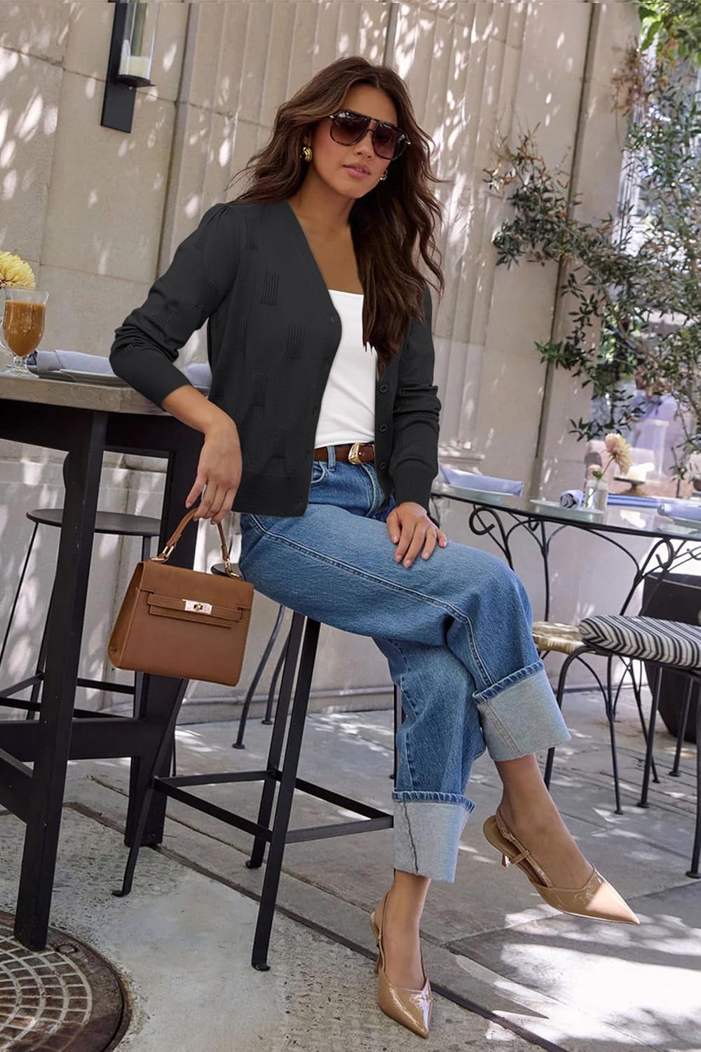 Arach&Cloz Women's Soft Cropped Cardigan Casual Lightweight Shrug Sweater Tops