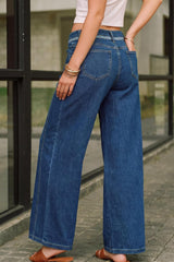 Arach&Cloz Women's Contrast Waistband Fall Business Casual Wide Leg Jeans