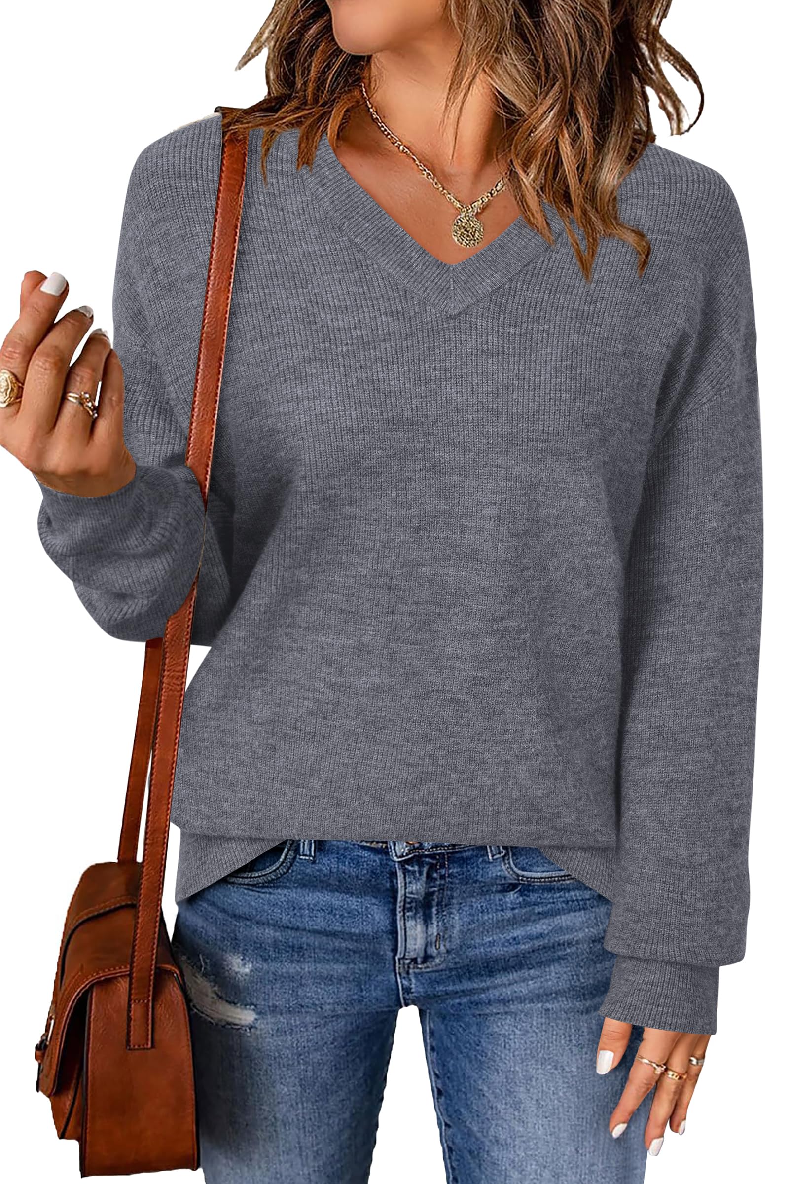 Arach&Cloz Women's Wool Blend V Neck Fall Business Casual Sweater Tops 2025