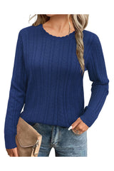 Arach&Cloz Women's Summer Fall Scalloped Lace Cuff Crewneck Tops Textured Shirts