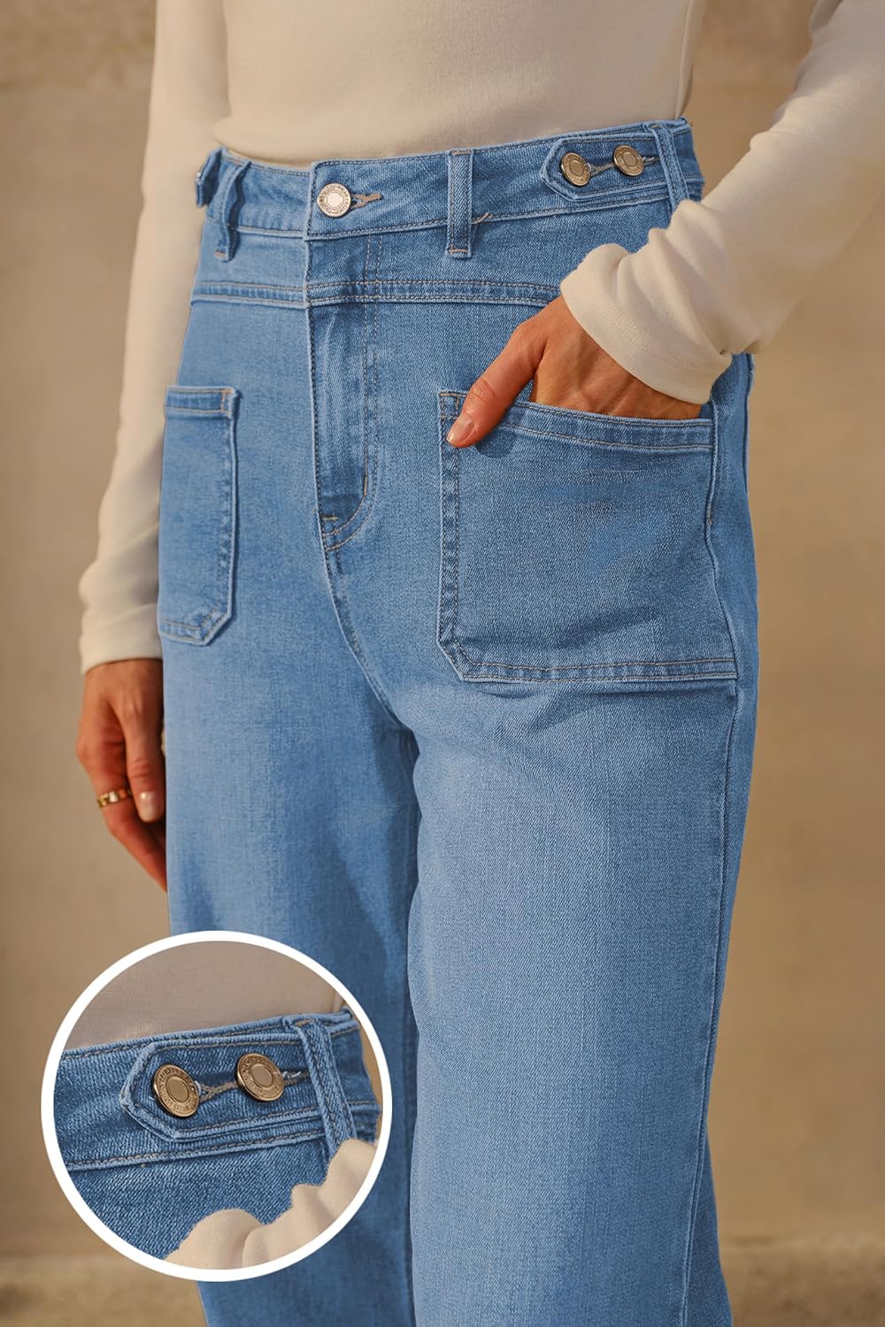 Arach&Cloz Women's Stretchy Denim Adjustable Waist Buttons High Waisted Wide Leg Jeans 2025