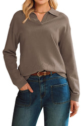 Arach&Cloz 100% Cotton Eyelet-Knit V-Neck Polo Knit Top — product image 8