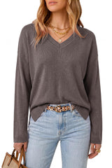 Arach&Cloz Women's Wool Blend Oversized V Neck Fall Casual Pullover Sweater