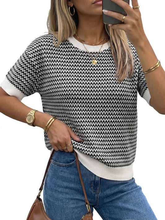 Arach&Cloz Women's Classic Striped Summer Crewneck Sweater Work Tops 2026