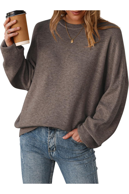 Arach&Cloz Women's Wool Blend Oversized Sweaters Crewneck Casual Fall Outfits Fashion Tops