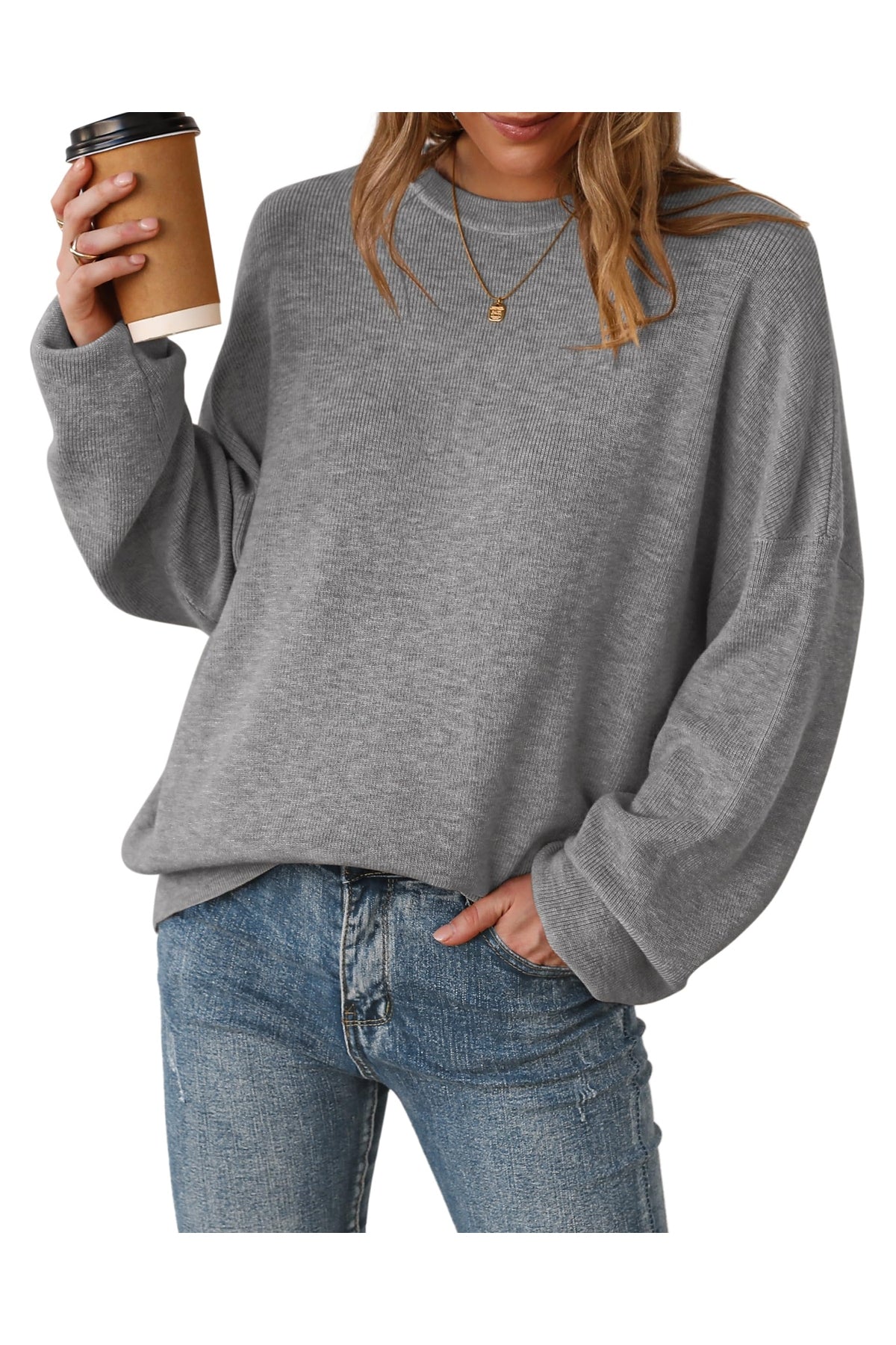 Arach&Cloz Women's Wool Blend Oversized Sweaters Crewneck Casual Fall Outfits Fashion Tops