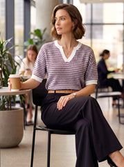 Arach&Cloz Women's 100% Cotton V-Neck Striped Short-Sleeve Polo Sweater (2026)