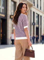 Arach&Cloz Women's 100% Cotton V-Neck Striped Short-Sleeve Polo Sweater (2026)