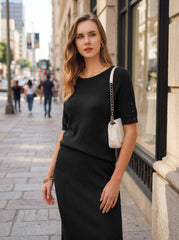 Arach&Cloz Women's Wool Blend 2-Piece: Short-Sleeve Top & Midi Dress