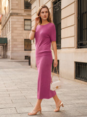 Arach&Cloz Women's Wool Blend 2-Piece: Short-Sleeve Top & Midi Dress