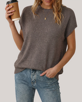 Arach&Cloz Wool-Blend Short-Sleeve Oversized Knit Top
