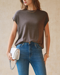 Arach&Cloz Wool-Blend Short-Sleeve Oversized Knit Top