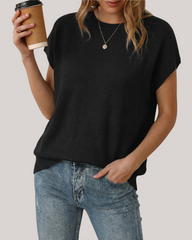 Arach&Cloz Wool-Blend Short-Sleeve Oversized Knit Top