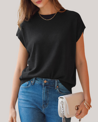 Arach&Cloz Wool-Blend Short-Sleeve Oversized Knit Top