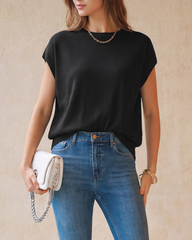 Arach&Cloz Wool-Blend Short-Sleeve Oversized Knit Top