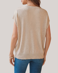 Arach&Cloz Wool-Blend Short-Sleeve Oversized Knit Top