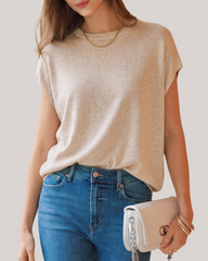 Arach&Cloz Wool-Blend Short-Sleeve Oversized Knit Top