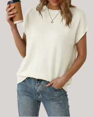 Arach&Cloz Wool-Blend Short-Sleeve Oversized Knit Top