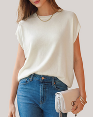 Arach&Cloz Wool-Blend Short-Sleeve Oversized Knit Top