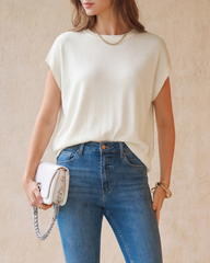 Arach&Cloz Wool-Blend Short-Sleeve Oversized Knit Top