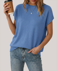 Arach&Cloz Wool-Blend Short-Sleeve Oversized Knit Top