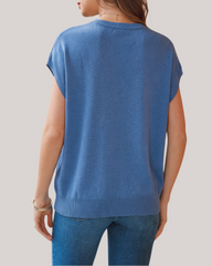 Arach&Cloz Wool-Blend Short-Sleeve Oversized Knit Top
