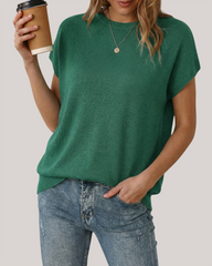 Arach&Cloz Wool-Blend Short-Sleeve Oversized Knit Top